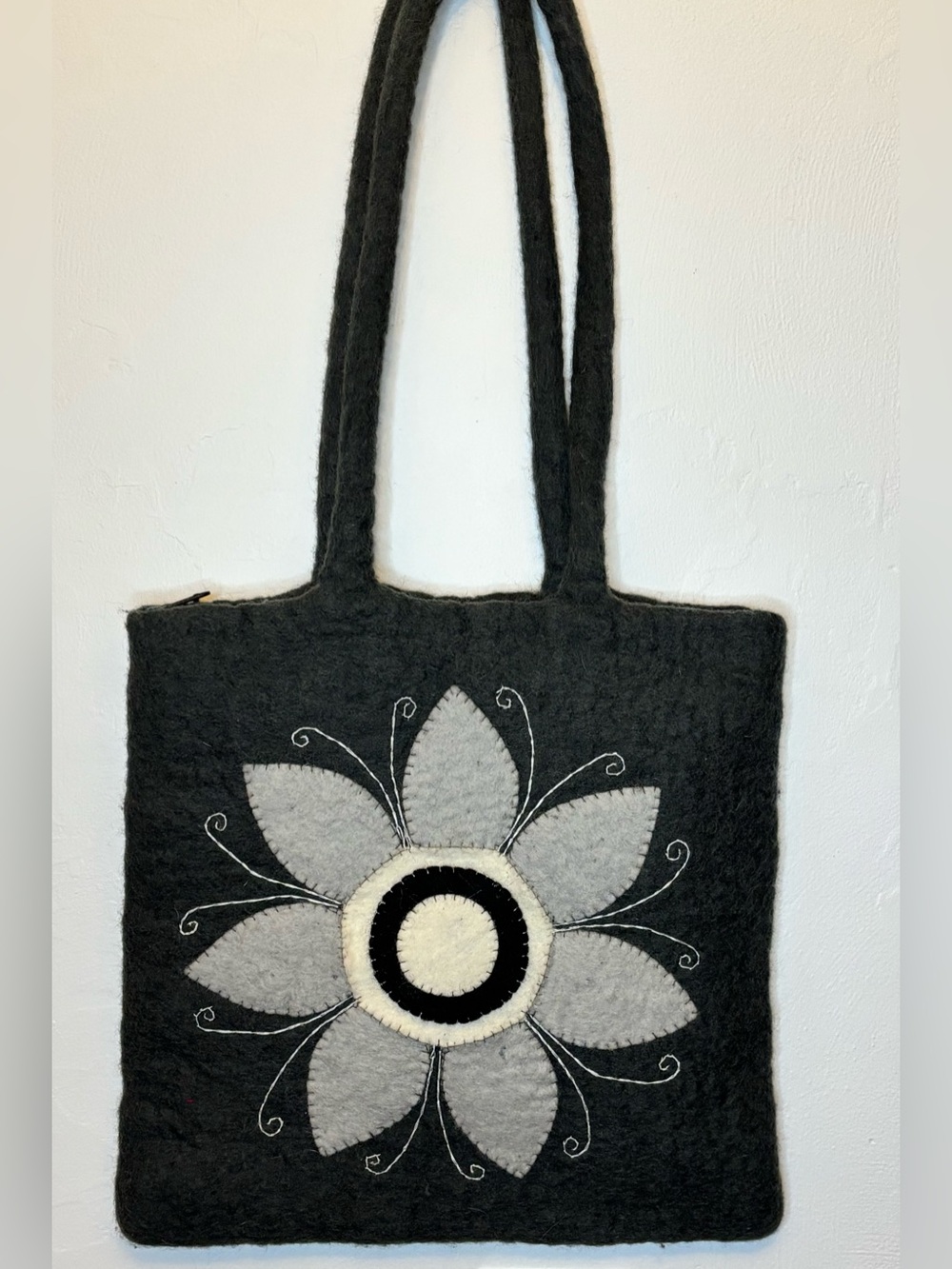 Handmade Nepal Boho Artisan Felted Wool Winter Flower Shoulder Bag WhimsyGoth